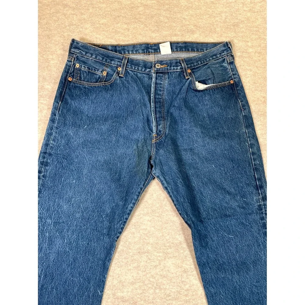 Levis 501 Original Fit Jeans Mens 42x32 Blue Denim Cotton Straight Leg High Rise